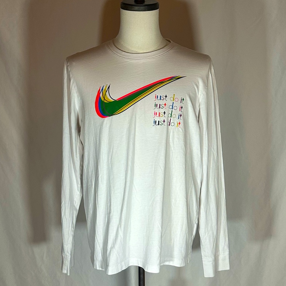 Nike Long Sleeve Graphic Tee Multicolor Swoosh “Just Do It” Men’s Size Large